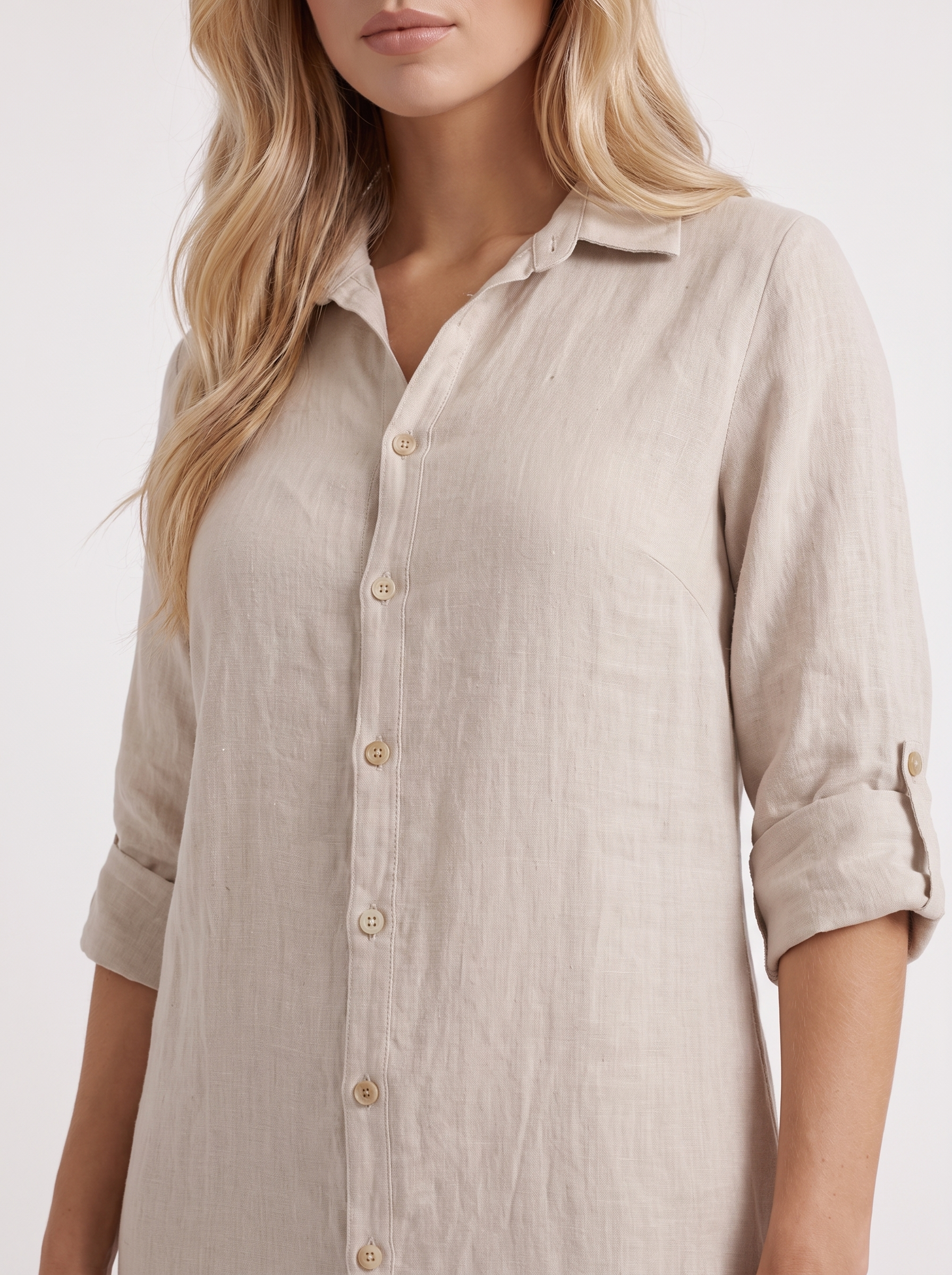 Women khaki pants set with long collared shirt and button front