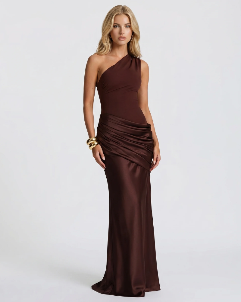 Noelle Draped Maxi Dress - Brown