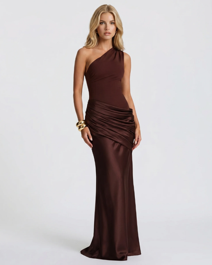 Noelle Draped Maxi Dress - Brown