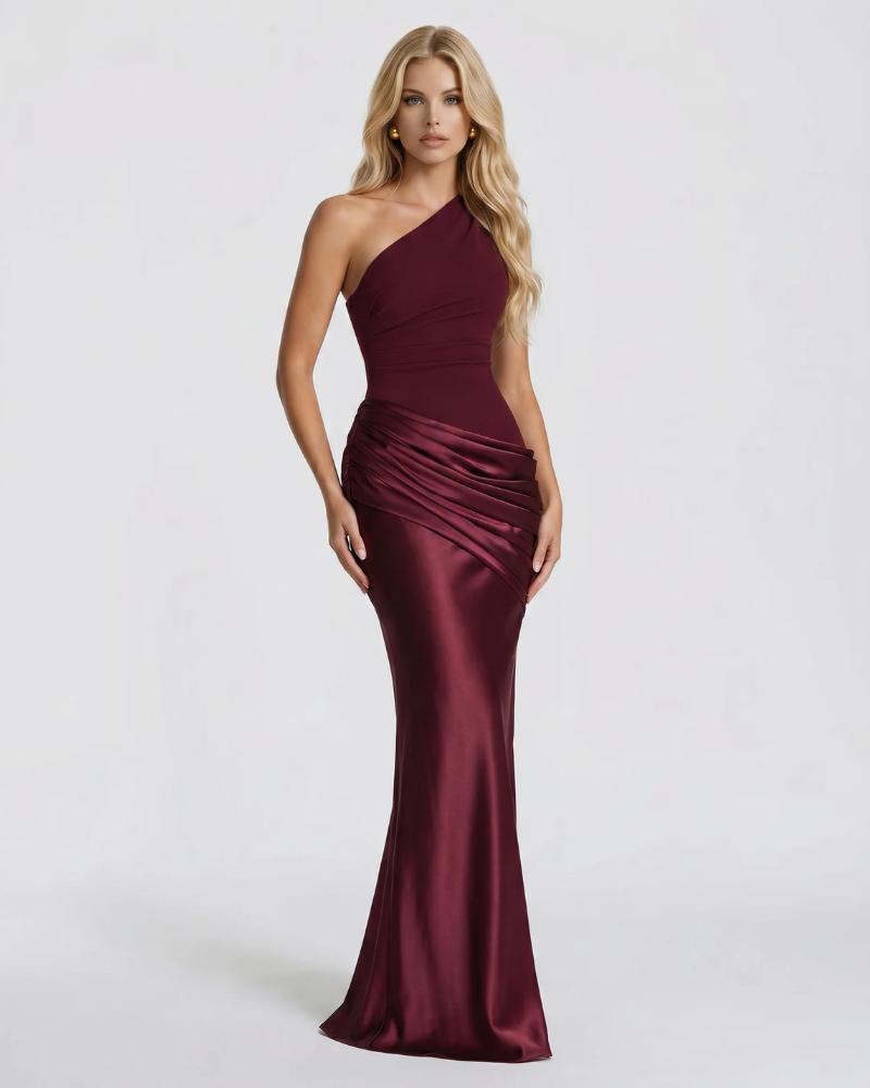 Noelle Draped Maxi Dress - Cherry