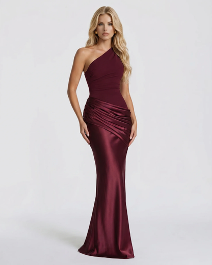 Noelle Draped Maxi Dress - Cherry