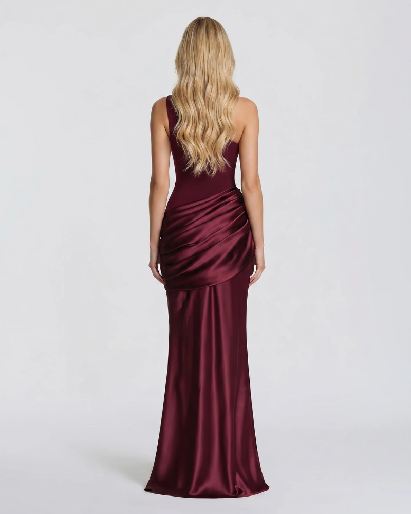Noelle Draped Maxi Dress - Cherry