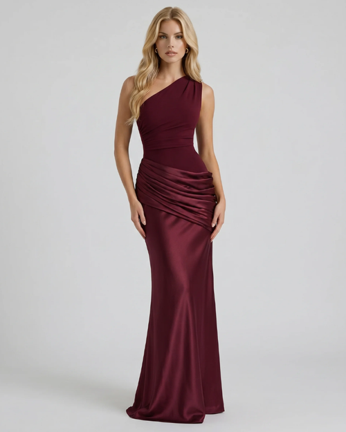 Noelle Draped Maxi Dress - Cherry