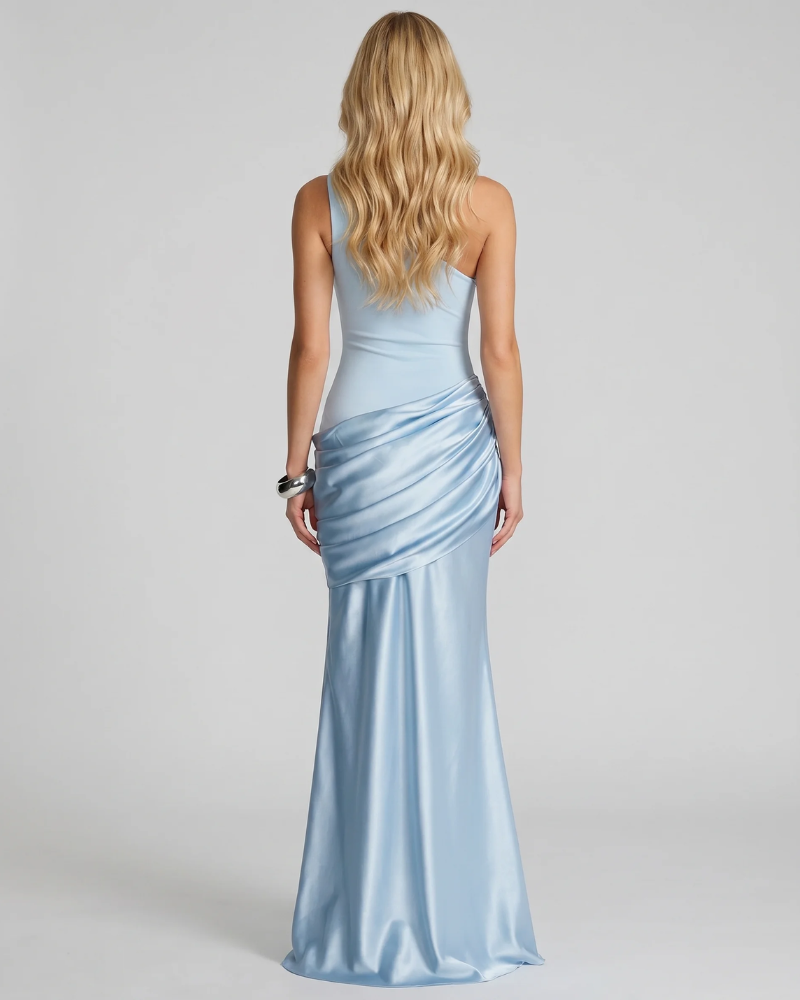 Noelle Draped Maxi Dress - Light Blue