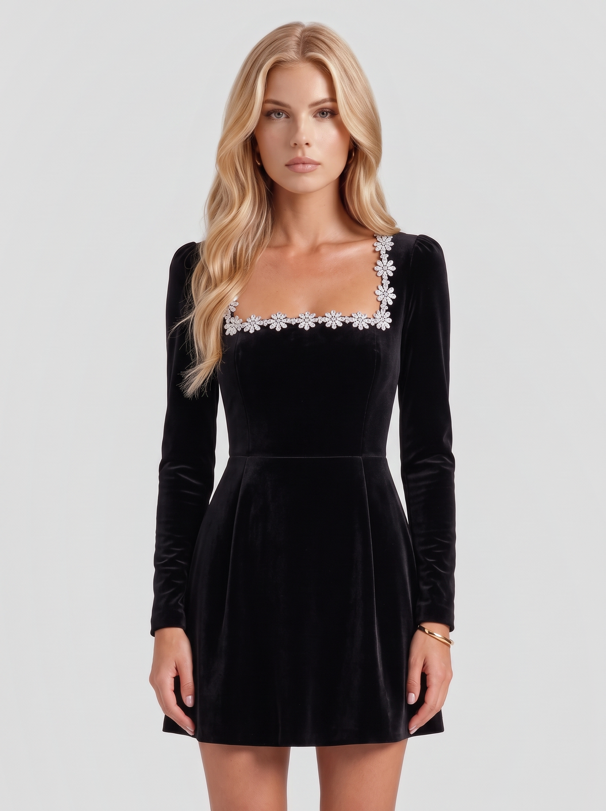 Odessa Velvet Mini Dress - Black