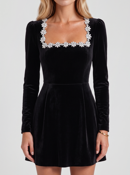 Odessa Velvet Mini Dress - Black