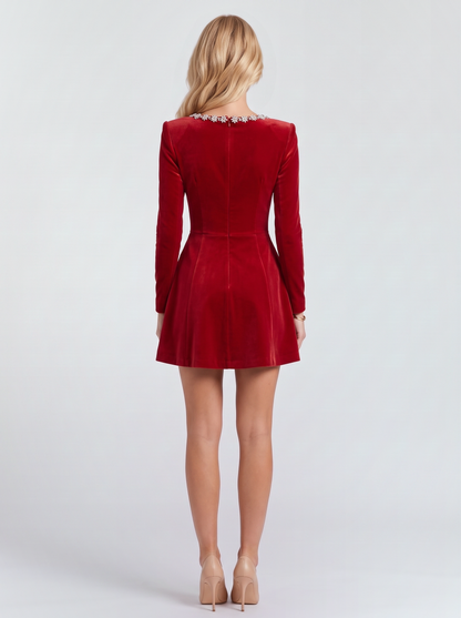 Odessa Velvet Mini Dress - Red