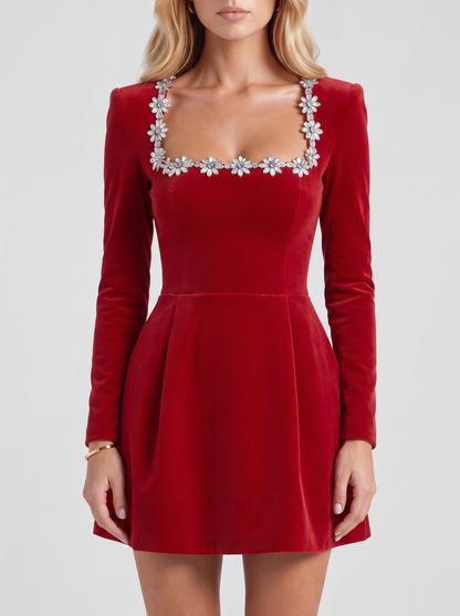 Odessa Velvet Mini Dress - Red