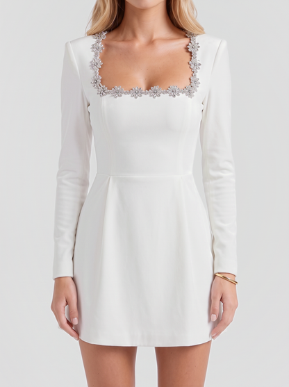 Odessa Velvet Mini Dress - White