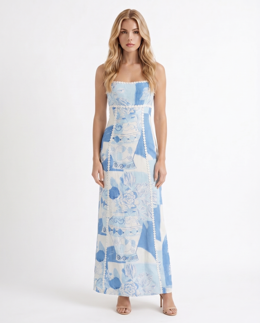Ona Print Maxi Dress - Mediterranean Blue