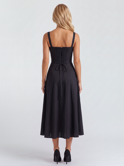 Paola Corset Midi Dress - Black