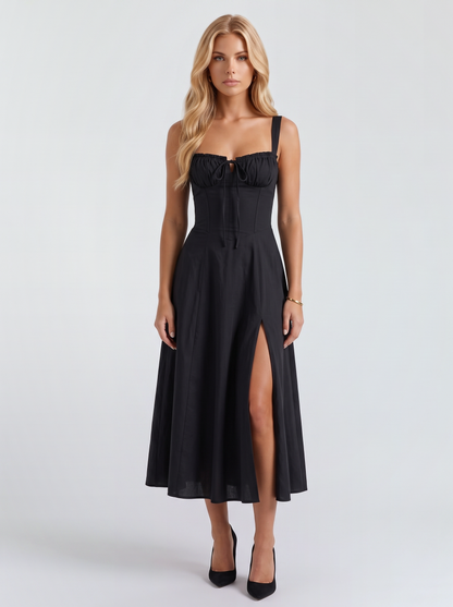 Paola Corset Midi Dress - Black