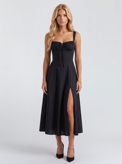 Paola Corset Midi Dress - Black