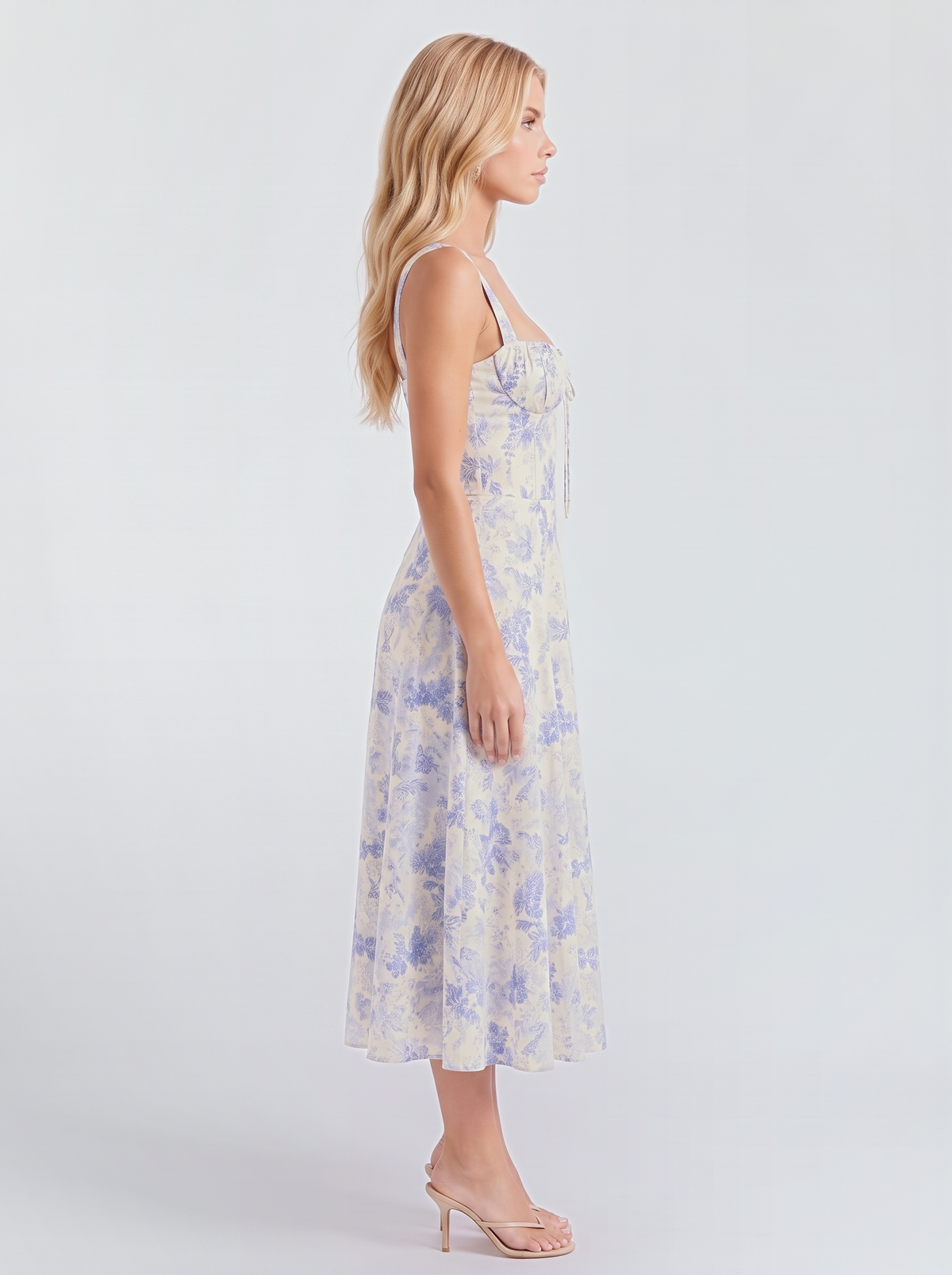 Paola Corset Midi Dress - Blue Floral