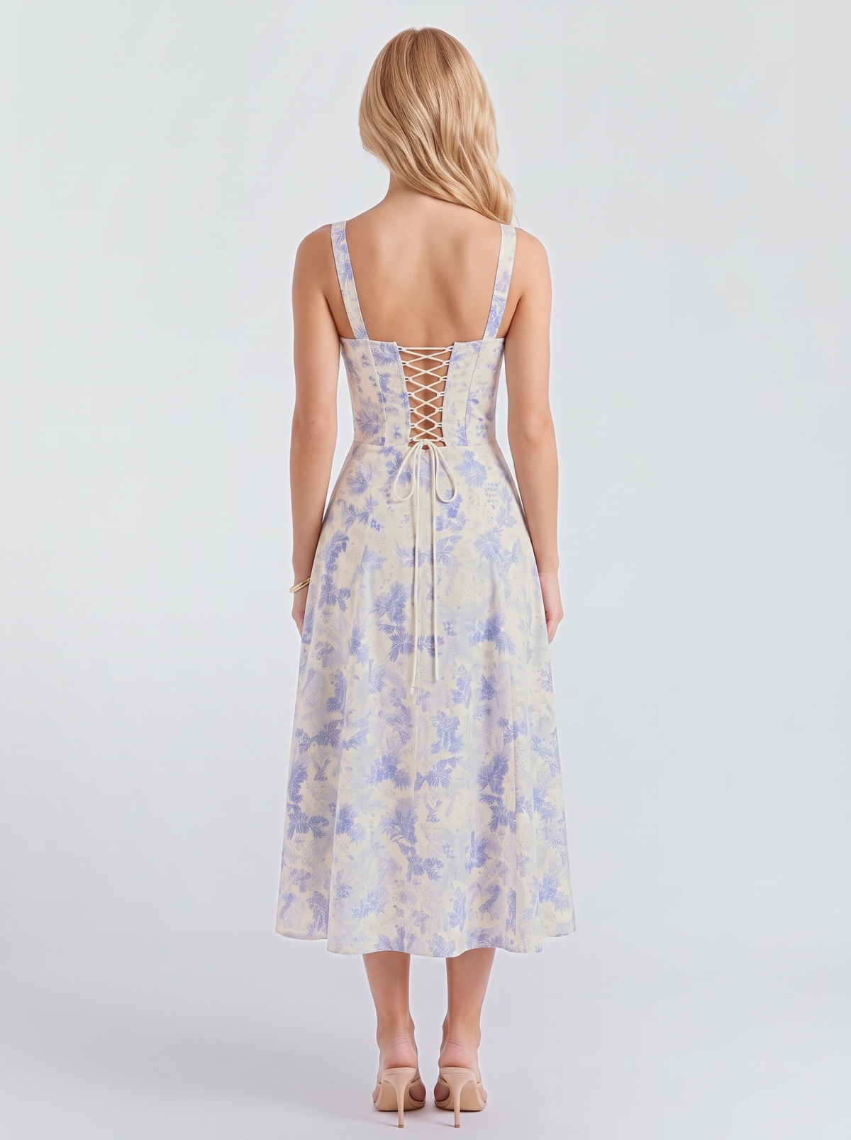 Paola Corset Midi Dress - Blue Floral