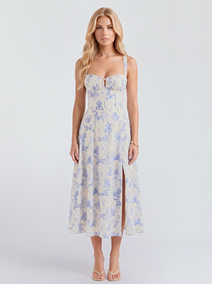 Paola Corset Midi Dress - Blue Floral