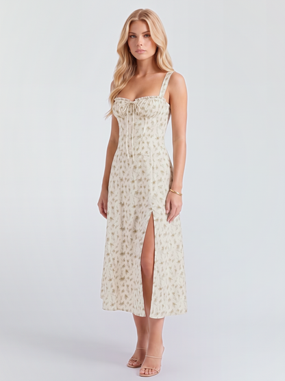 Paola Corset Midi Dress - Green Floral