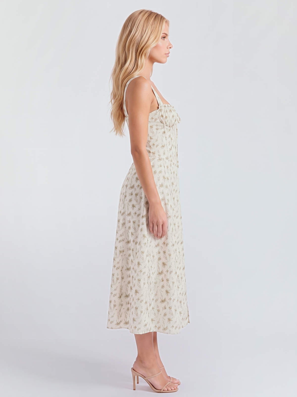 Paola Corset Midi Dress - Green Floral