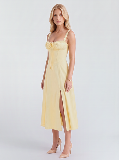 Paola Corset Midi Dress - Light Yellow