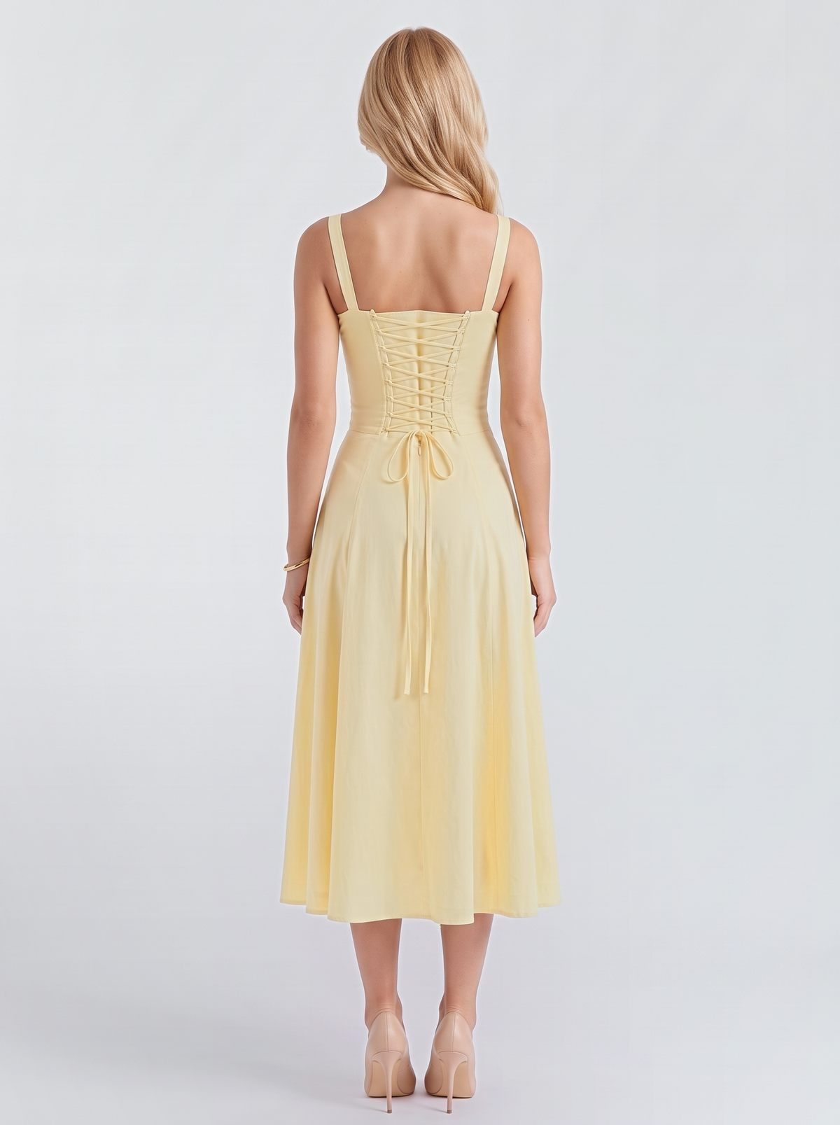 Paola Corset Midi Dress - Light Yellow