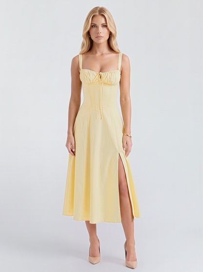 Paola Corset Midi Dress - Light Yellow