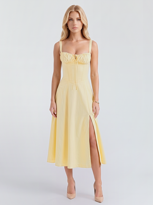 Paola Corset Midi Dress - Light Yellow