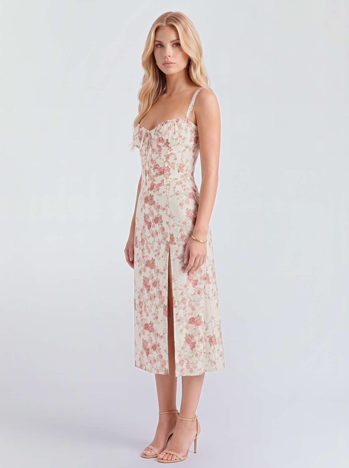 Paola Corset Midi Dress - Pink Floral