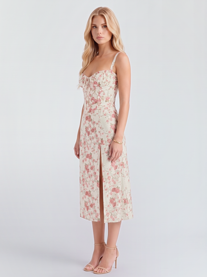 Paola Corset Midi Dress - Pink Floral