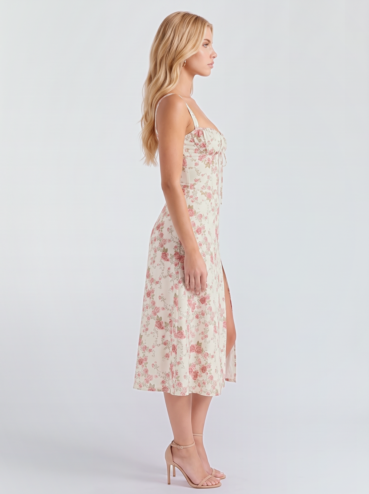 Paola Corset Midi Dress - Pink Floral