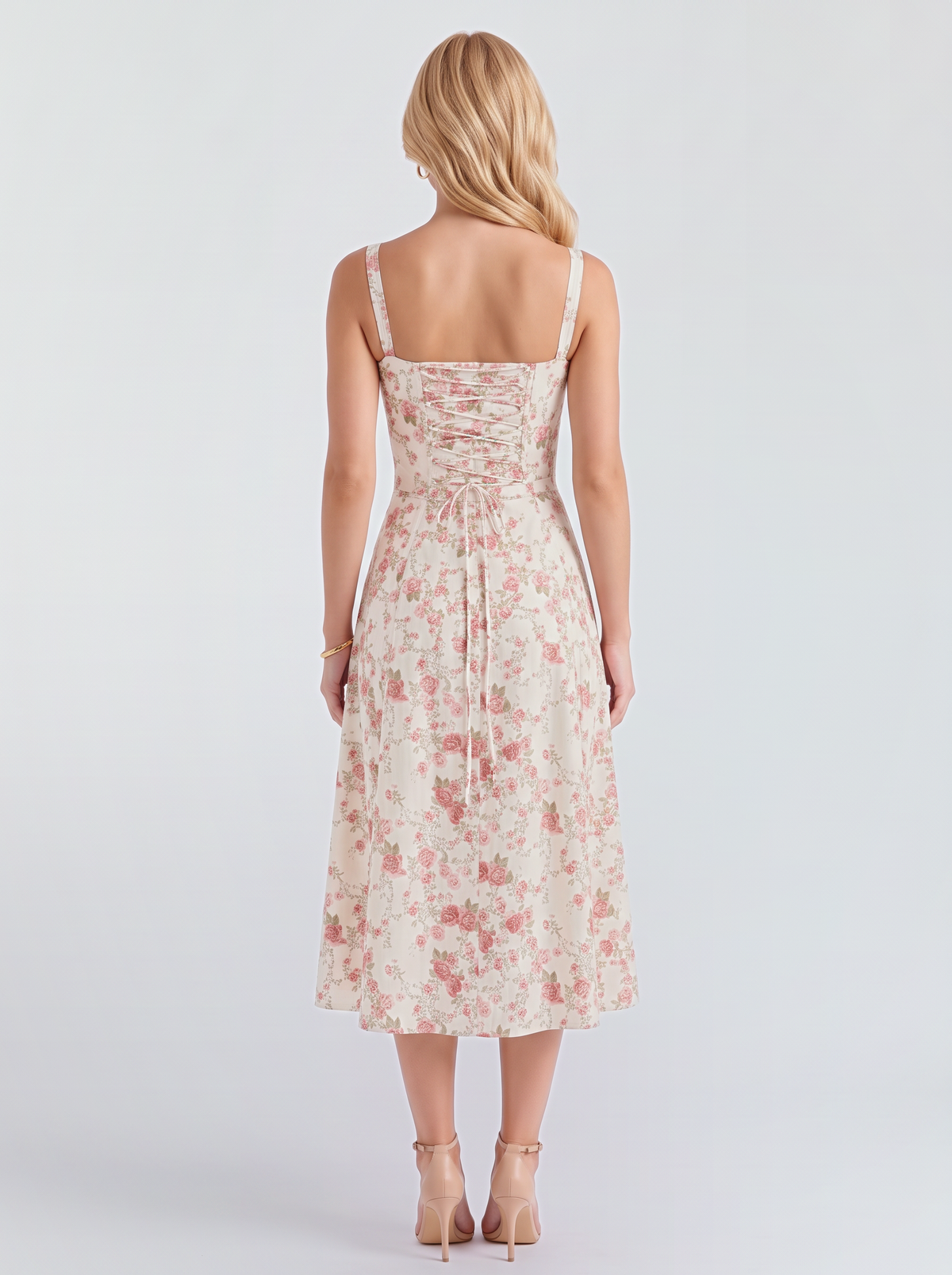 Paola Corset Midi Dress - Pink Floral