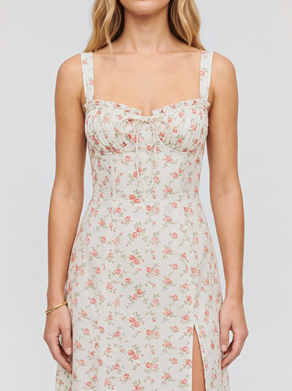 Paola Corset Midi Dress - Pink Floral