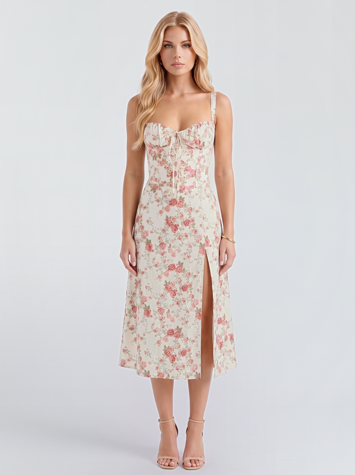 Paola Corset Midi Dress - Pink Floral