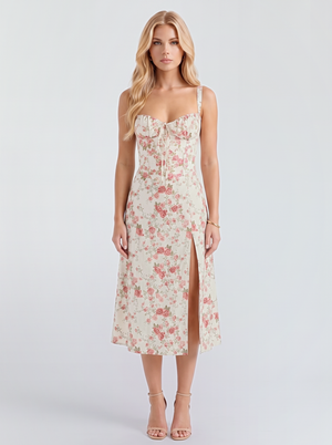 Paola Corset Midi Dress - Pink Floral