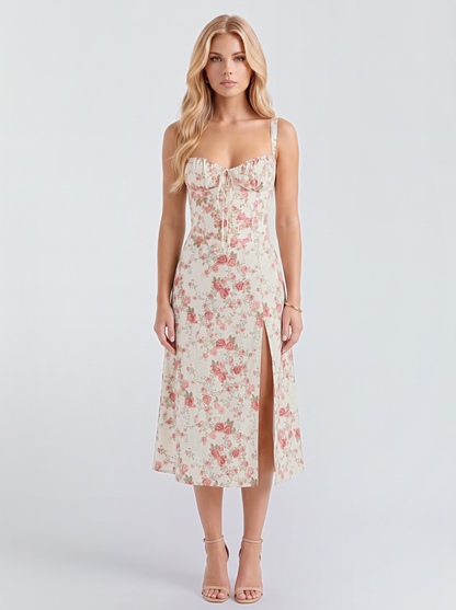 Paola Corset Midi Dress - Pink Floral
