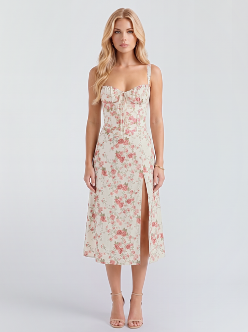 Paola Corset Midi Dress - Pink Floral