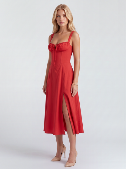 Paola Corset Midi Dress - Red