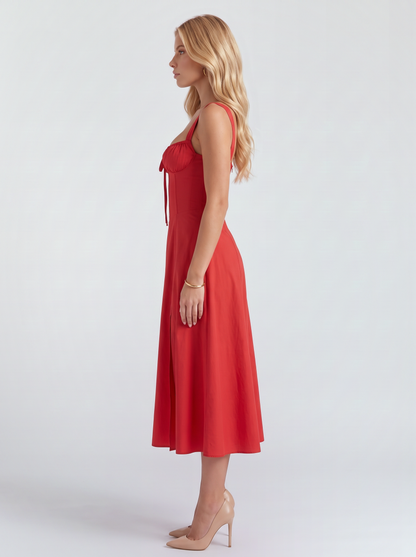 Paola Corset Midi Dress - Red