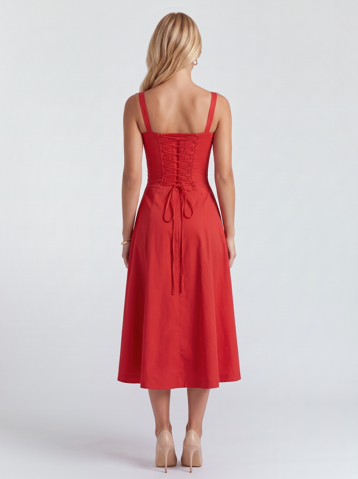 Paola Corset Midi Dress - Red
