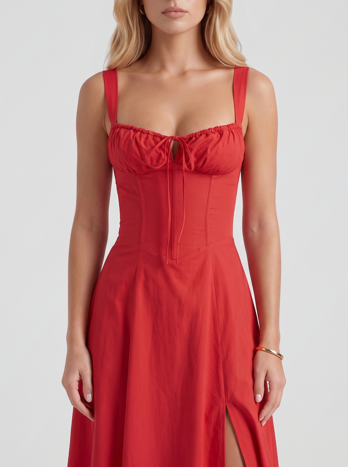 Paola Corset Midi Dress - Red