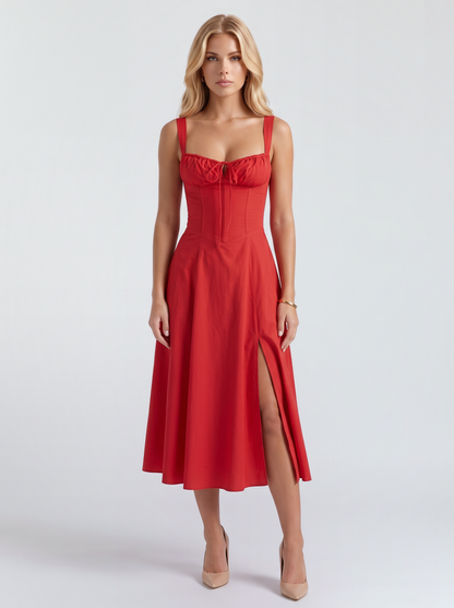 Paola Corset Midi Dress - Red
