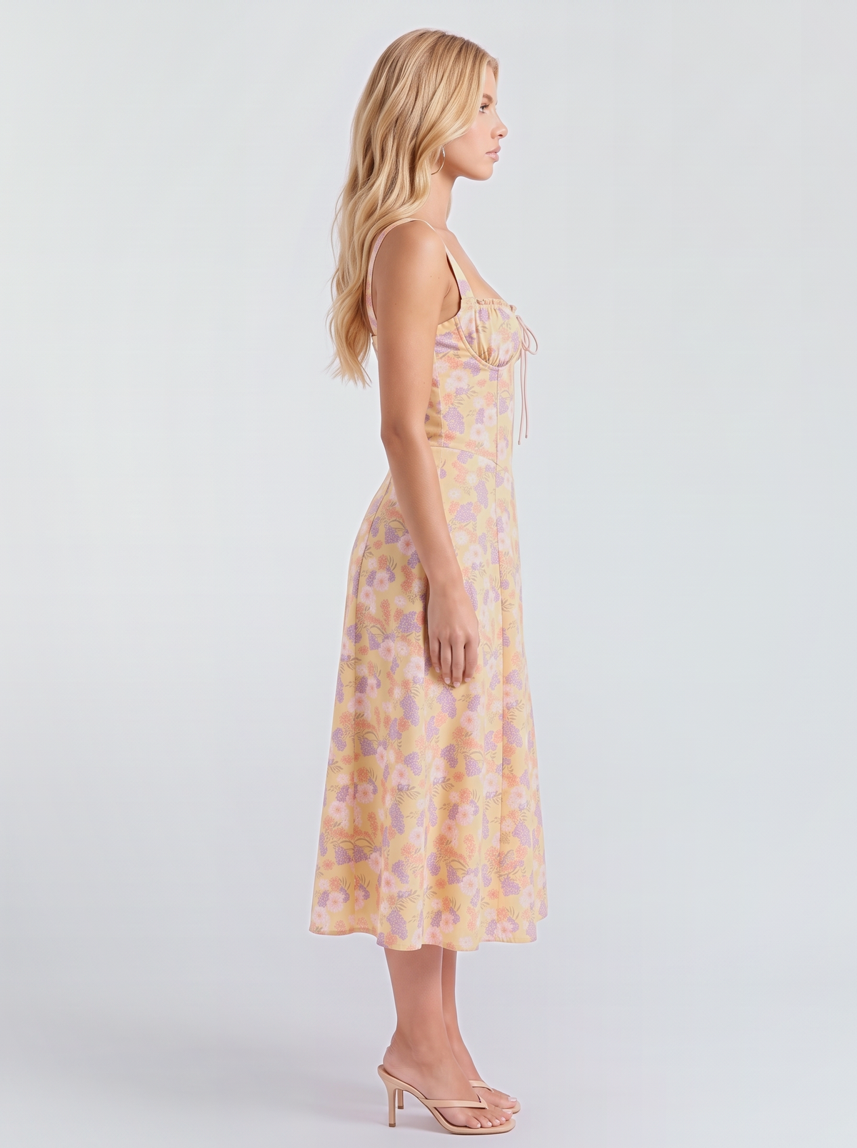 Paola Corset Midi Dress - Yellow Floral