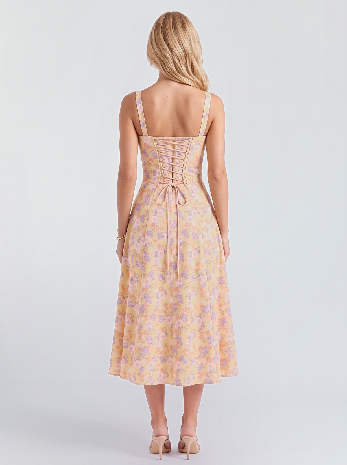 Paola Corset Midi Dress - Yellow Floral