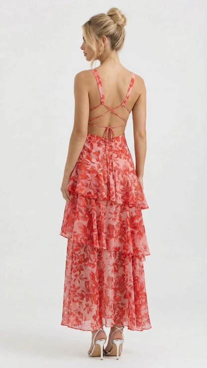 Penelope Ruffle Maxi Dress - Red