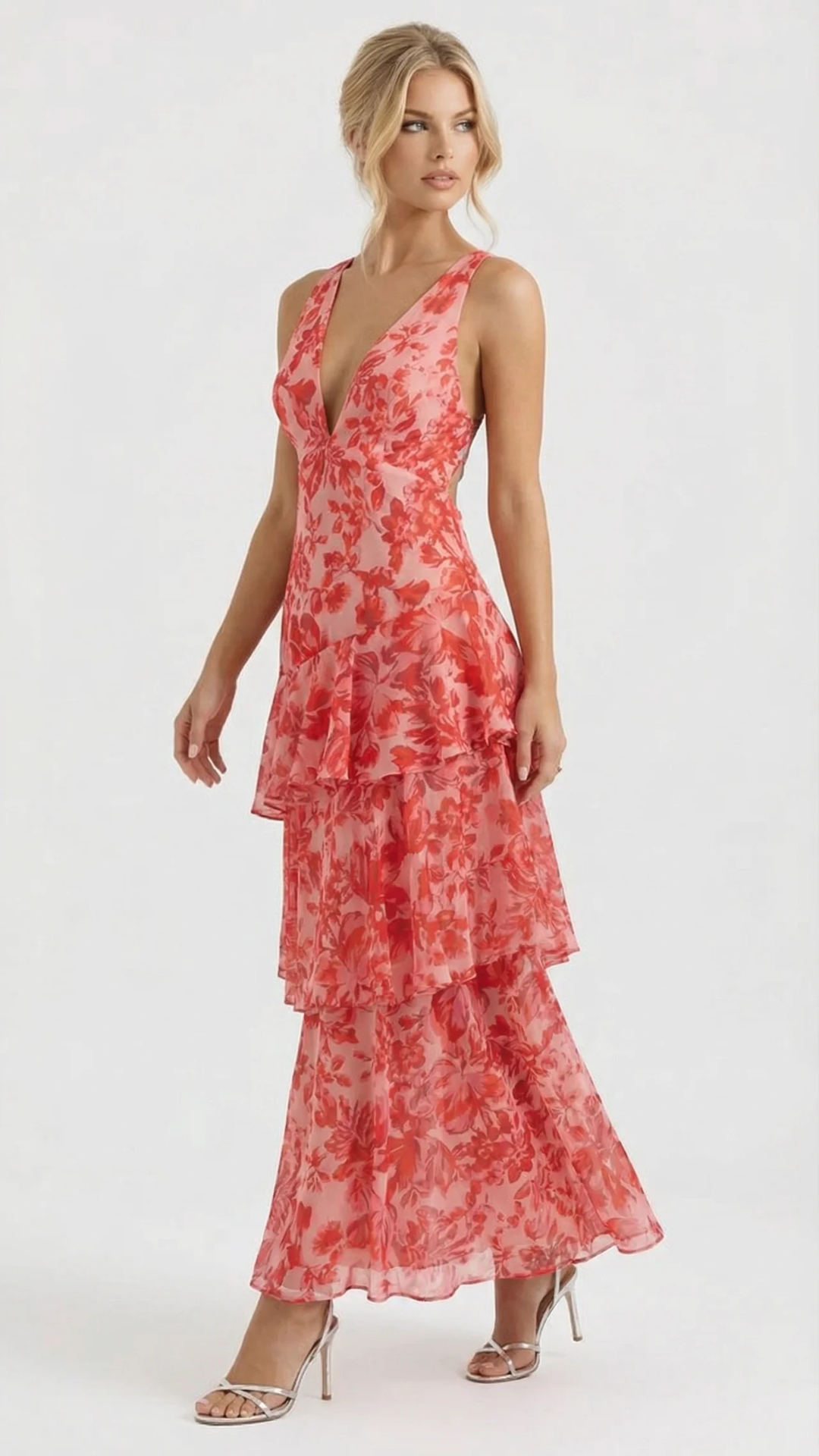 Penelope Ruffle Maxi Dress - Red