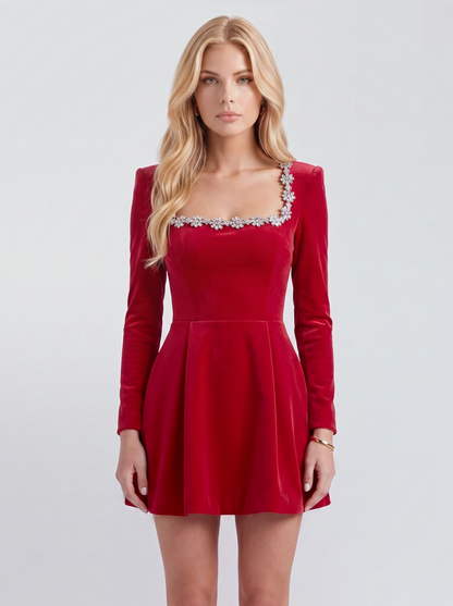 Piper Jewel Mini Dress - Rust Red