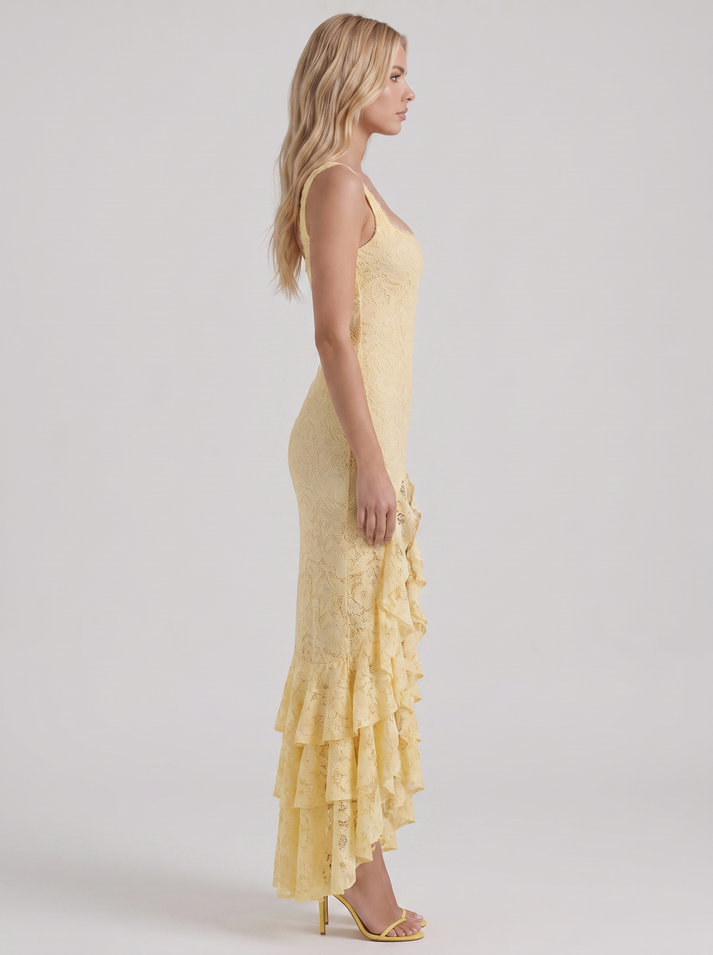 Poppy Lace Puff Sleeve Maxi Dress - Butter Yellow