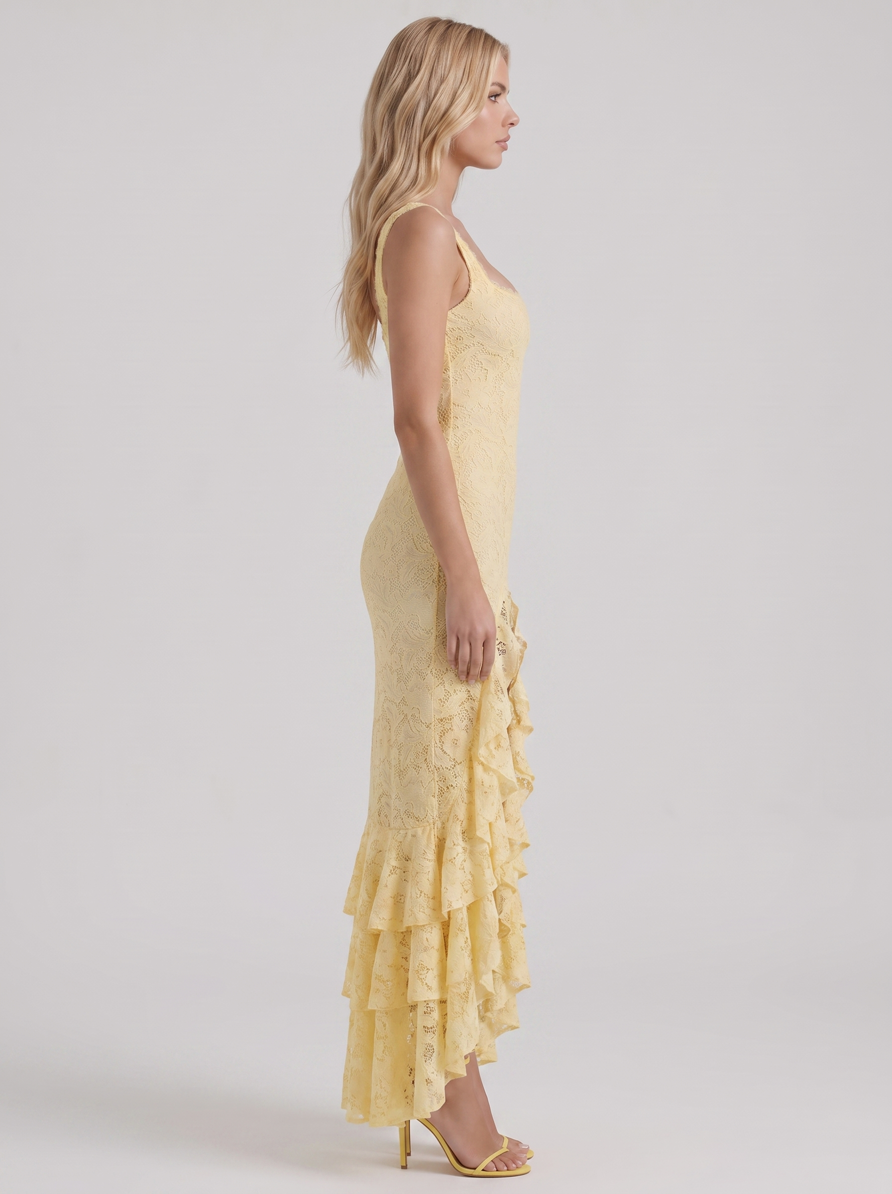 Poppy Lace Puff Sleeve Maxi Dress - Butter Yellow
