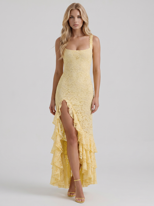 Poppy Lace Puff Sleeve Maxi Dress - Butter Yellow