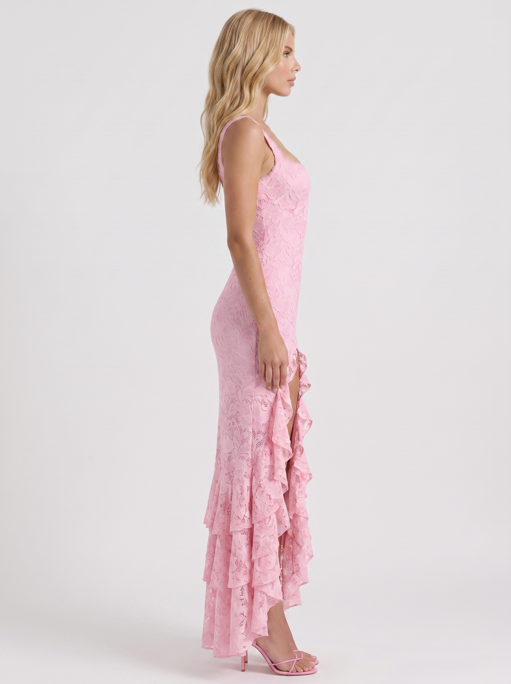 Poppy Lace Puff Sleeve Maxi Dress - Light Pink