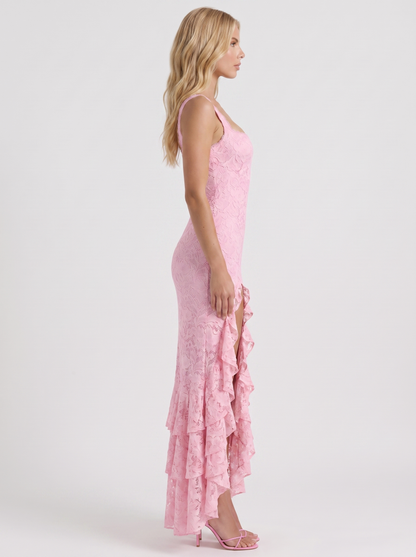 Poppy Lace Puff Sleeve Maxi Dress - Light Pink